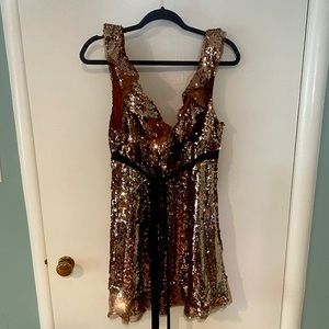 Rose gold sequin dress with velvet tie